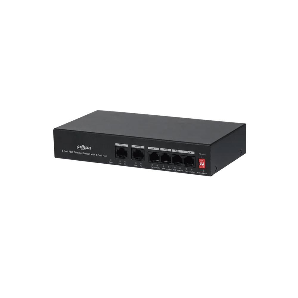 Switch PoE Fast Ethernet 6 puertos no administrable Dahua