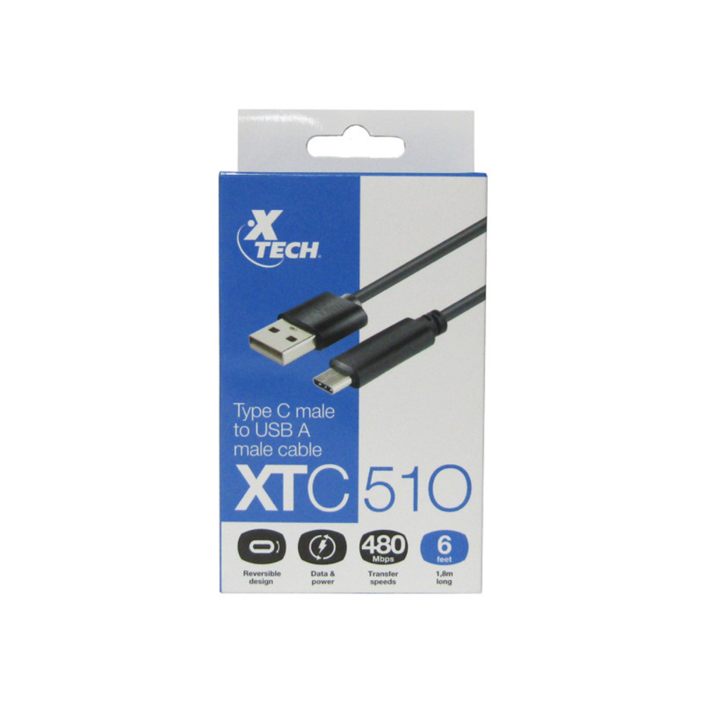 Cable USB - 24 pin USB-C (M) reversible a USB (M) - USB 2.0 - 1.8 m XTC-510 negro Xtech