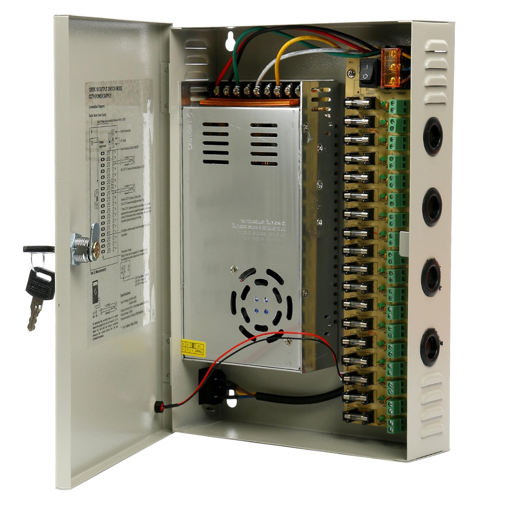 Fuente de energía 12V 10A 9 Canales con Gabinete Procom