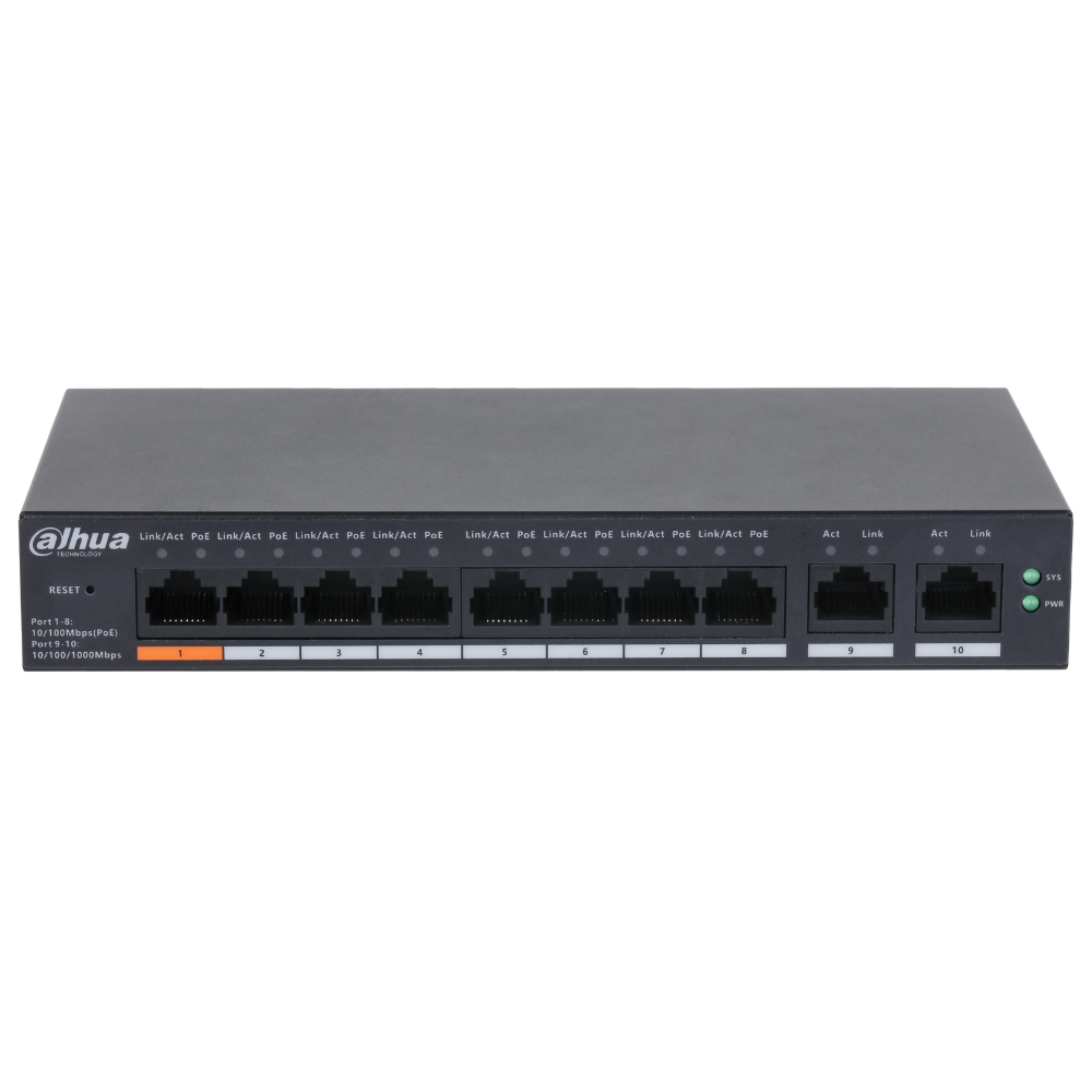Switch PoE Gestionado de 8 Puertos Dahua