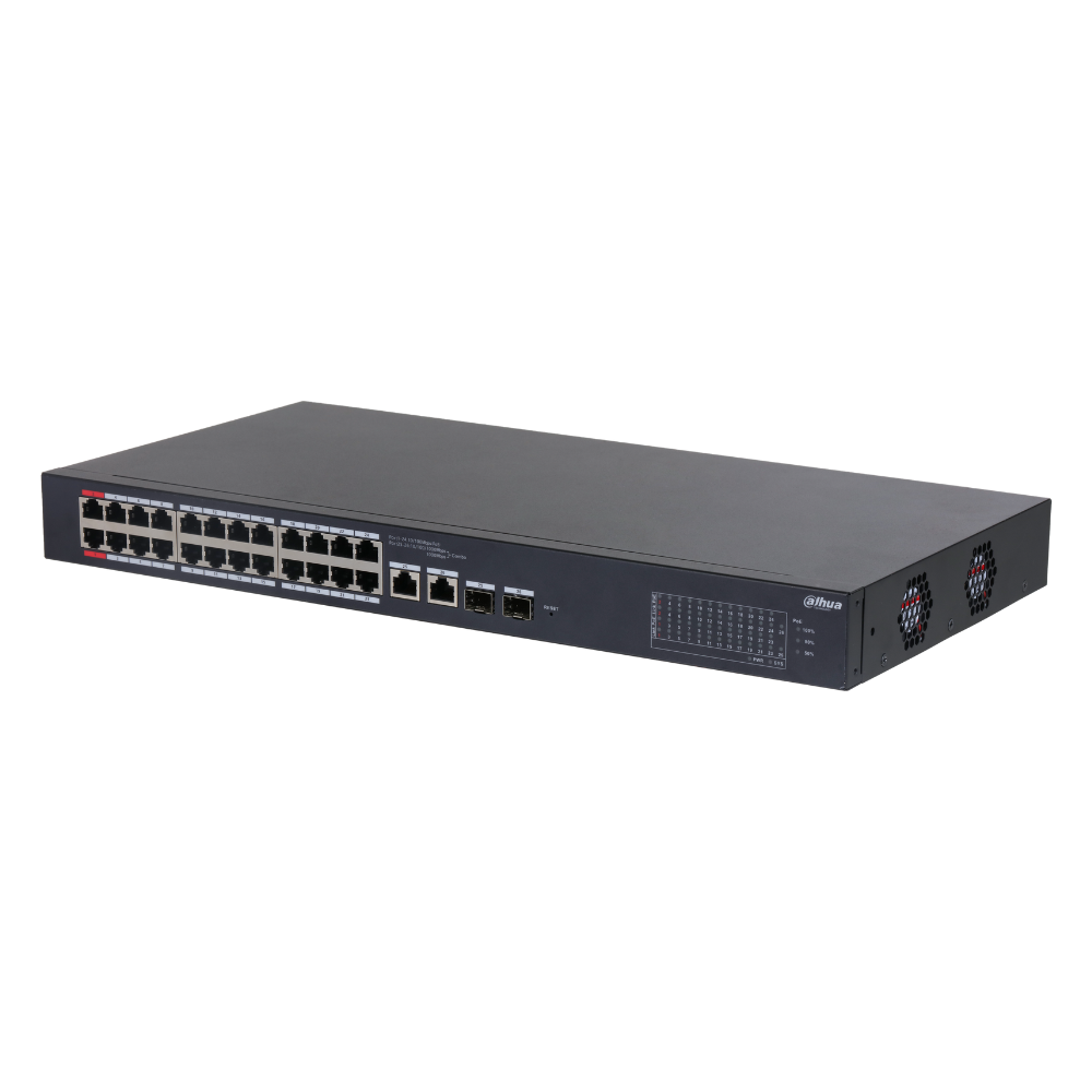 Switch PoE Gestionado de 24 Puertos + 2 Puertos Gigabit Dahua