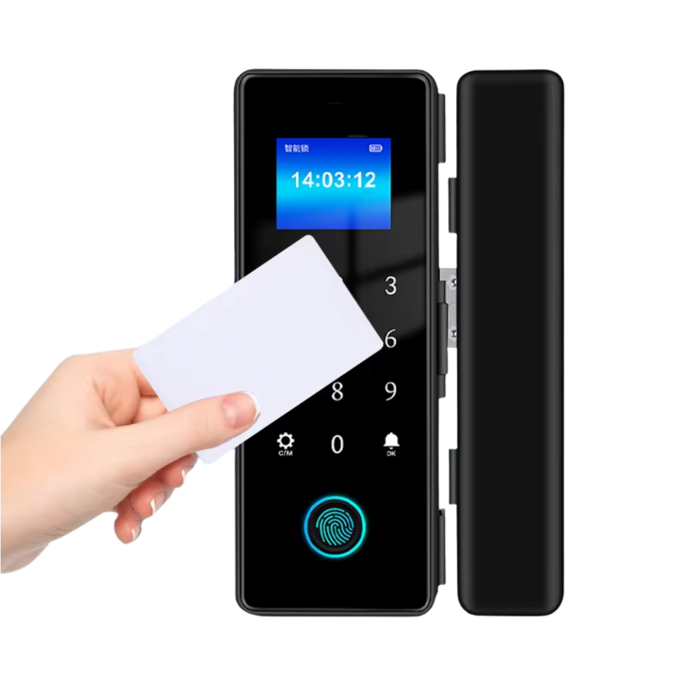 Cerradura inteligente puerta vidrio WIFI Tuya desbloqueo biométrico por huella tarjeta codigo control remoto móvil